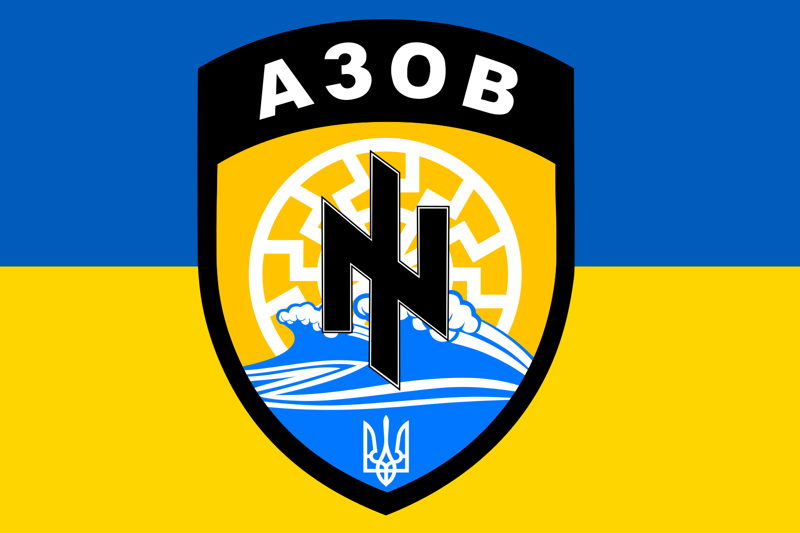 Zelensky in front of Azov Battalion symbol Blank Meme Template