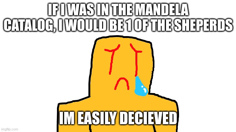 asoingbobgoer | IF I WAS IN THE MANDELA CATALOG, I WOULD BE 1 OF THE SHEPERDS; IM EASILY DECIEVED | image tagged in asoingbobgoer | made w/ Imgflip meme maker
