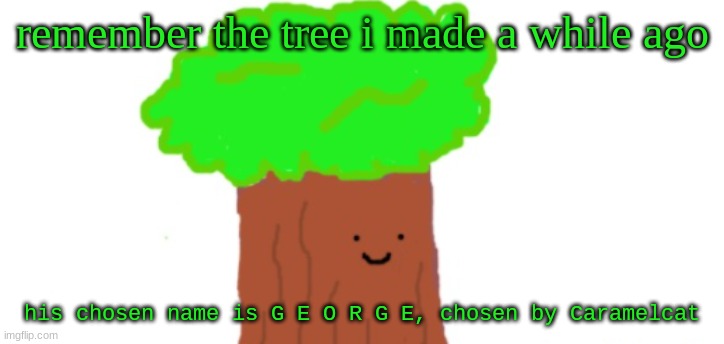 sry it took so long i 4got abt him |  remember the tree i made a while ago; his chosen name is G E O R G E, chosen by Caramelcat | image tagged in tree | made w/ Imgflip meme maker
