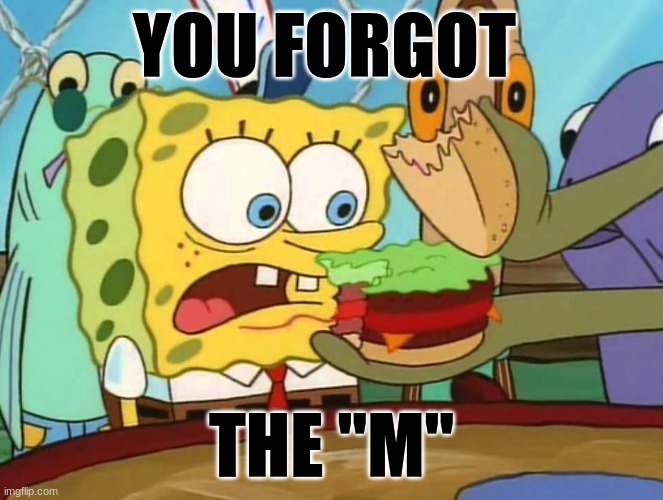 you forgot the X | YOU FORGOT THE "M" | image tagged in you forgot the x | made w/ Imgflip meme maker