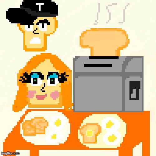 Toast, eggs and toaster pixel artwork | image tagged in drawings,drawing,artwork,toaster,toast,eggs | made w/ Imgflip meme maker