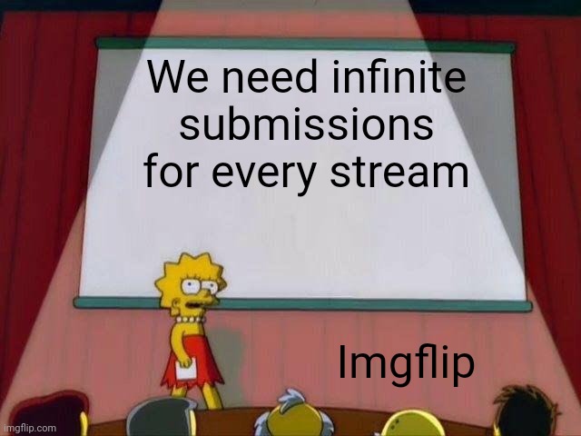 i/Ideas | We need infinite submissions for every stream; Imgflip | image tagged in lisa simpson's presentation,imgflip | made w/ Imgflip meme maker