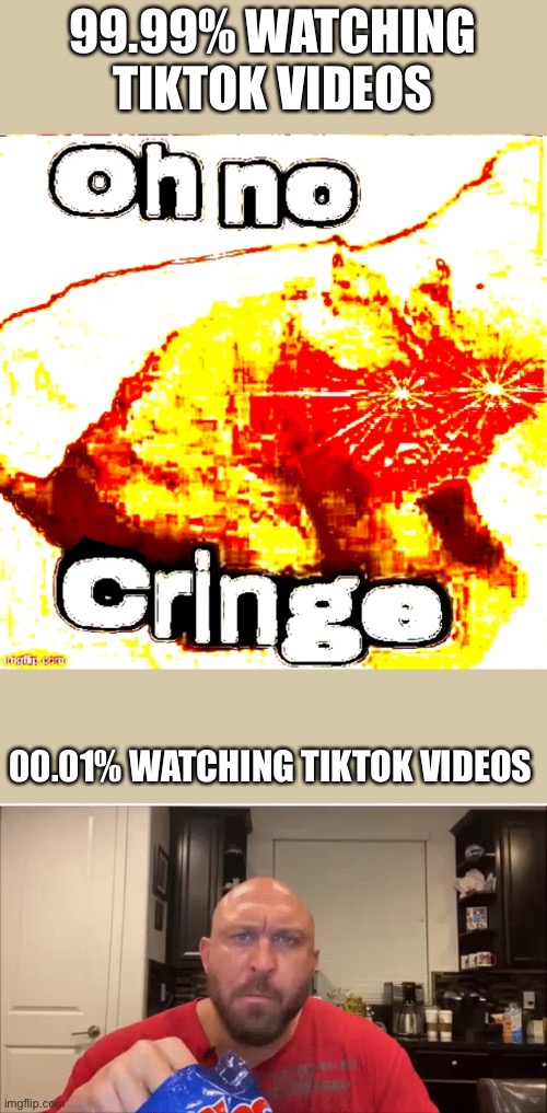 99.99% WATCHING TIKTOK VIDEOS; 00.01% WATCHING TIKTOK VIDEOS | image tagged in oh no super cringe,cry about it | made w/ Imgflip meme maker
