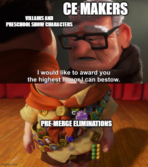 Vyond Character Eliminations: | CE MAKERS; VILLAINS AND
PRESCHOOL SHOW CHARACTERS; PRE-MERGE ELIMINATIONS | image tagged in highest honor,villain,villains,goanimate | made w/ Imgflip meme maker