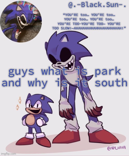 .-Black.Sun-. temp | guys what is park and why is it south | image tagged in -black sun- temp | made w/ Imgflip meme maker