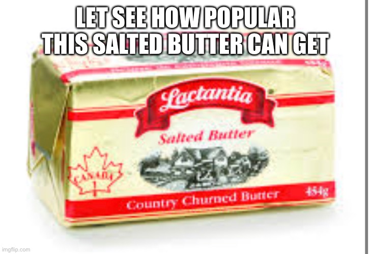Call it upvote begging idc | LET SEE HOW POPULAR THIS SALTED BUTTER CAN GET | image tagged in butter,funny,memes,upvote begging | made w/ Imgflip meme maker
