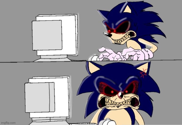 Sonic.EXE and the computer (in color) | image tagged in sonic exe and the computer in color | made w/ Imgflip meme maker