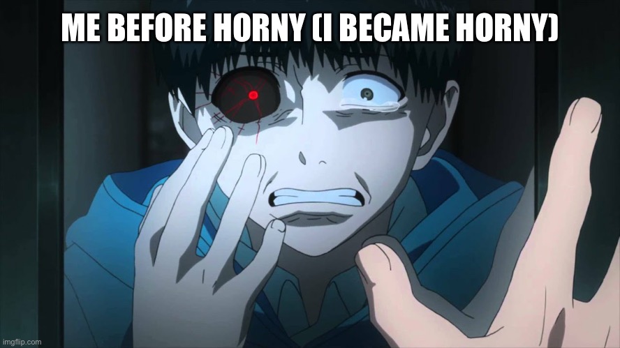 Ken Kaneki Ghoul eye | ME BEFORE HORNY (I BECAME HORNY) | image tagged in ken kaneki ghoul eye | made w/ Imgflip meme maker