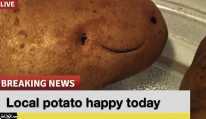 Local Potato happy today | image tagged in local potato happy today | made w/ Imgflip meme maker