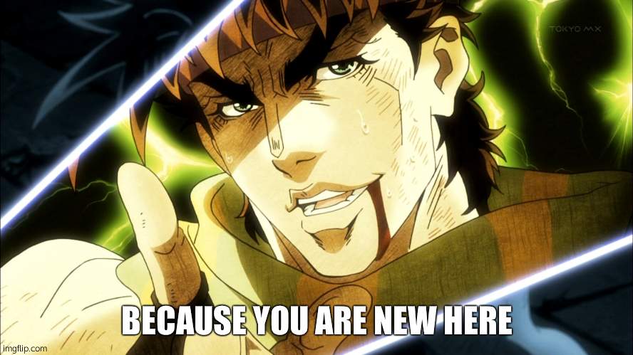 Jojo Meme | BECAUSE YOU ARE NEW HERE | image tagged in jojo meme | made w/ Imgflip meme maker