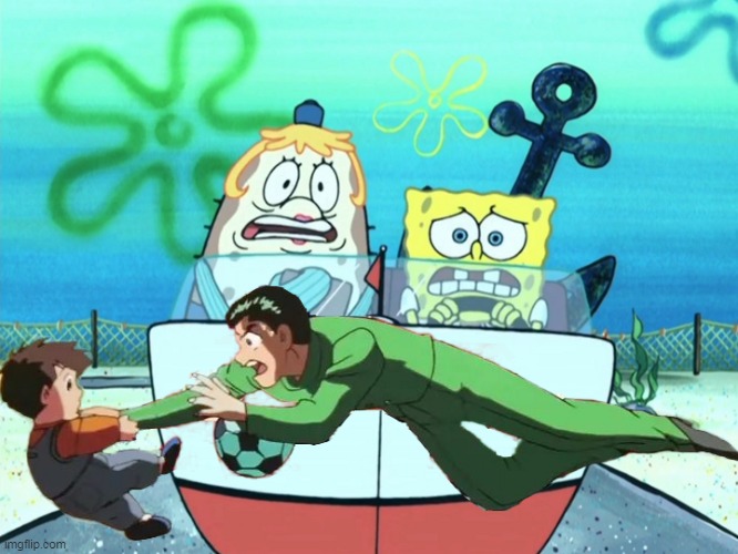Just another day at boating school. | image tagged in spongebob,yu yu hakusho,mocking spongebob,car accident,anime | made w/ Imgflip meme maker