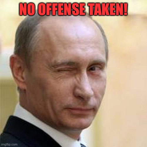 Putin Wink | NO OFFENSE TAKEN! | image tagged in putin wink | made w/ Imgflip meme maker