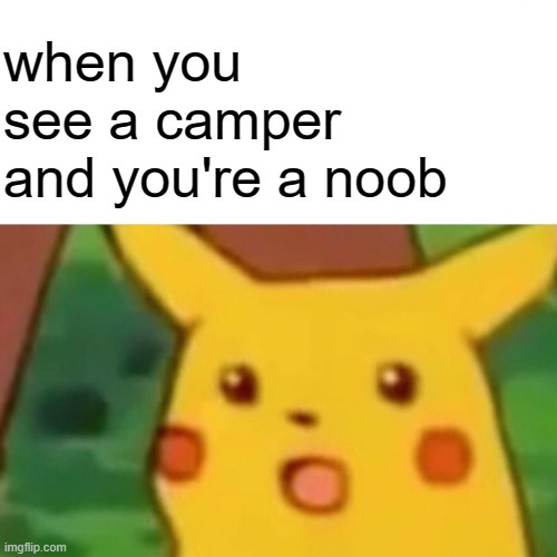 fun fact: i dont even play fortnite | when you see a camper and you're a noob | image tagged in memes,surprised pikachu | made w/ Imgflip meme maker