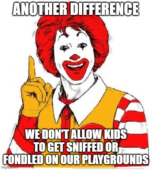 ANOTHER DIFFERENCE WE DON'T ALLOW KIDS TO GET SNIFFED OR FONDLED ON OUR PLAYGROUNDS | made w/ Imgflip meme maker