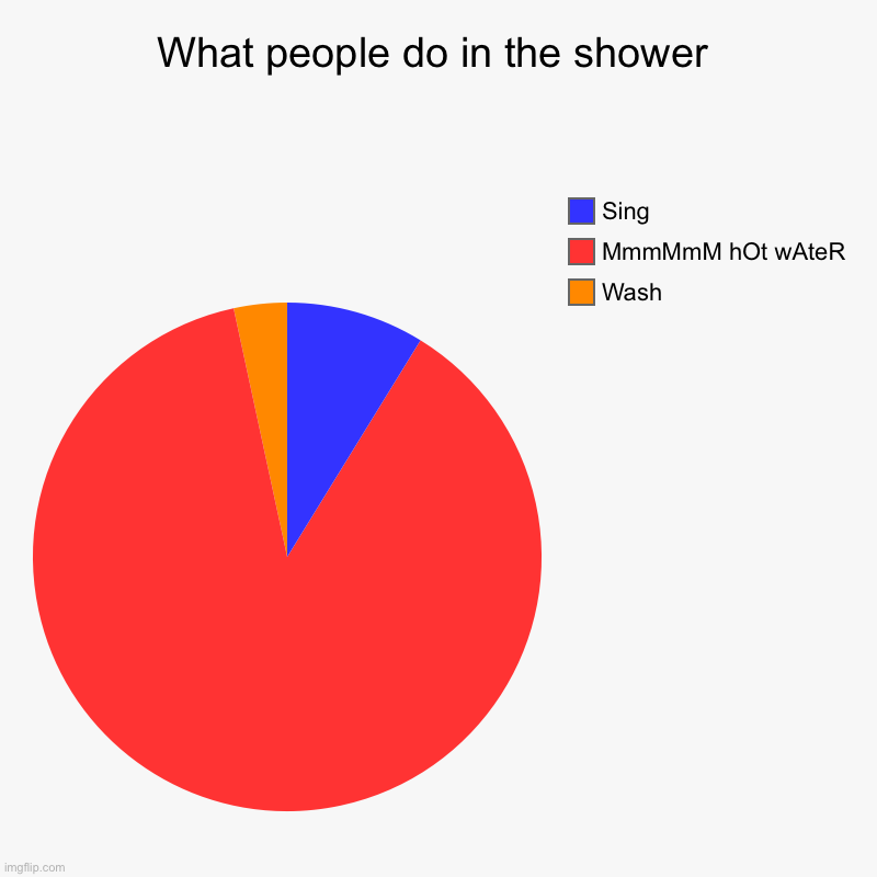 What people do in the shower. | What people do in the shower | Wash, MmmMmM hOt wAteR, Sing | image tagged in charts,pie charts | made w/ Imgflip chart maker