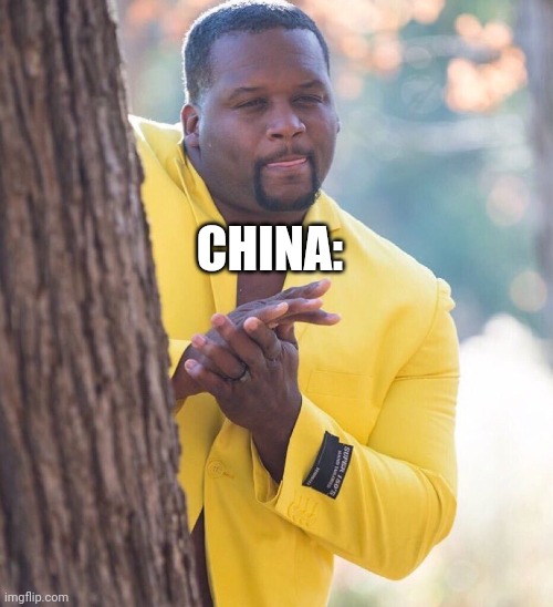 Black guy hiding behind tree | CHINA: | image tagged in black guy hiding behind tree | made w/ Imgflip meme maker