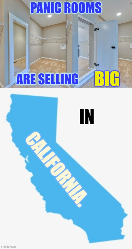 A Result Of An Unsafe State | PANIC ROOMS; ARE SELLING; BIG; IN; CALIFORNIA. | image tagged in memes,politics,big,panic,room,buy | made w/ Imgflip meme maker