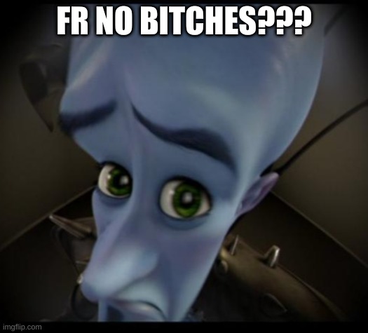 Megamind peeking | FR NO BITCHES??? | image tagged in no bitches | made w/ Imgflip meme maker