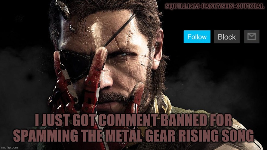 I JUST GOT COMMENT BANNED FOR SPAMMING THE METAL GEAR RISING SONG | made w/ Imgflip meme maker