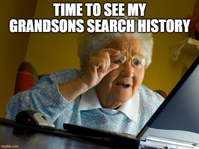 Grandma Finds The Internet Meme | TIME TO SEE MY GRANDSONS SEARCH HISTORY | image tagged in memes,grandma finds the internet | made w/ Imgflip meme maker