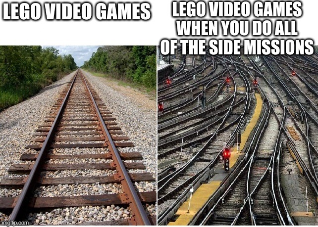it's not that complicated | LEGO VIDEO GAMES WHEN YOU DO ALL OF THE SIDE MISSIONS; LEGO VIDEO GAMES | image tagged in it's not that complicated | made w/ Imgflip meme maker