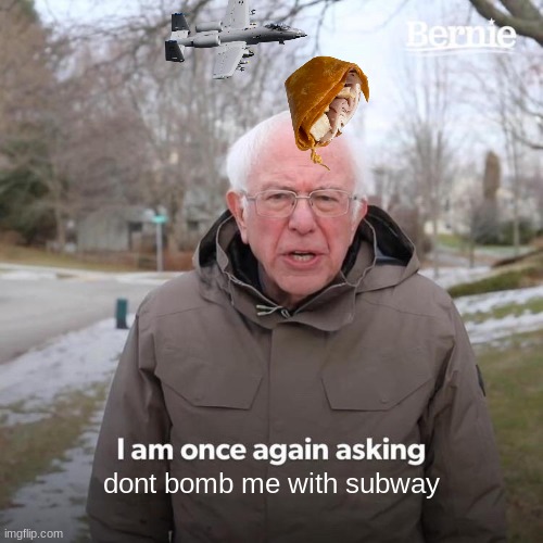 Bernie I Am Once Again Asking For Your Support | dont bomb me with subway | image tagged in memes,bernie i am once again asking for your support | made w/ Imgflip meme maker