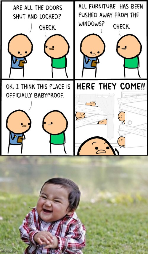 Babies coming | image tagged in memes,evil toddler,cyanide and happiness,babies,comics/cartoons,comics | made w/ Imgflip meme maker