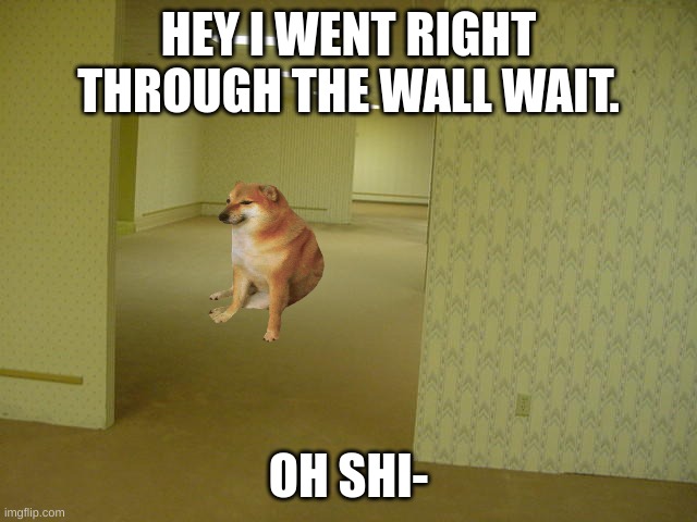 The Backrooms | HEY I WENT RIGHT THROUGH THE WALL WAIT. OH SHI- | image tagged in the backrooms | made w/ Imgflip meme maker