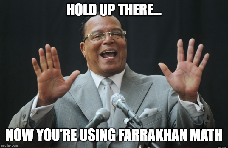 louis farrakhan | HOLD UP THERE... NOW YOU'RE USING FARRAKHAN MATH | image tagged in louis farrakhan | made w/ Imgflip meme maker