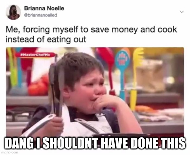 I should of just gone out | DANG I SHOULDNT HAVE DONE THIS | image tagged in fast food,cooking sucks | made w/ Imgflip meme maker