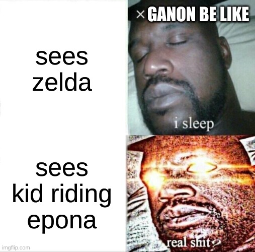 Sleeping Shaq | GANON BE LIKE; sees zelda; sees kid riding epona | image tagged in memes,sleeping shaq | made w/ Imgflip meme maker