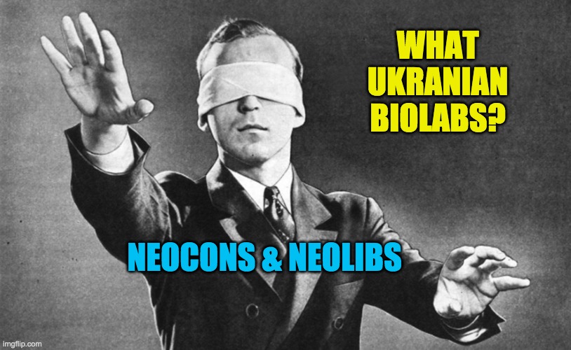 Blindfolded | WHAT
UKRANIAN
BIOLABS? NEOCONS & NEOLIBS | image tagged in blindfolded | made w/ Imgflip meme maker