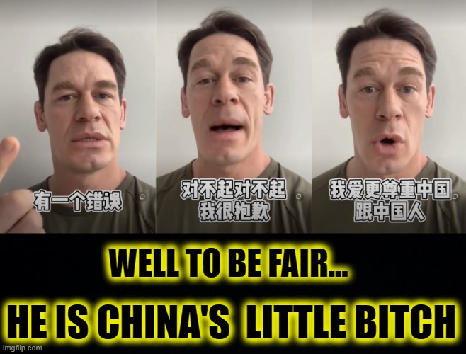 WELL TO BE FAIR... HE IS CHINA'S  LITTLE BITCH | image tagged in black background | made w/ Imgflip meme maker