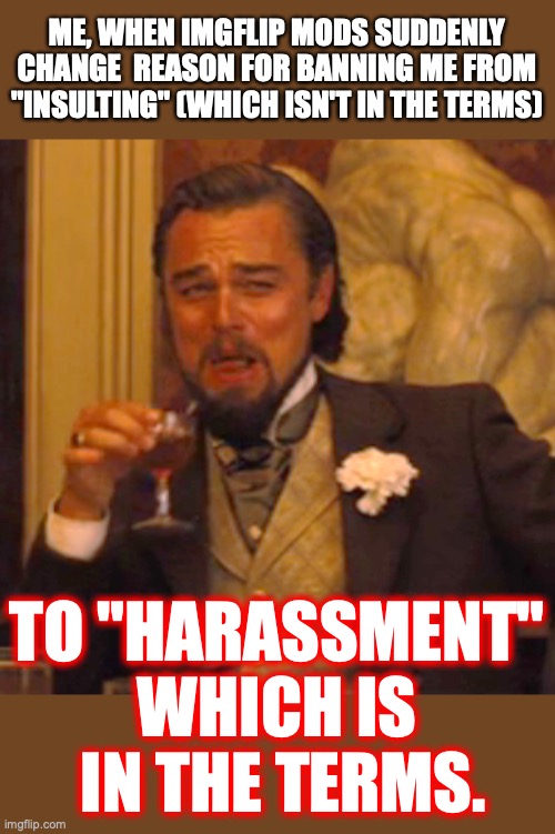 Nothing like admitting you were enforcing rules that DID NOT EXIST, just to protect snowflake liberals. | ME, WHEN IMGFLIP MODS SUDDENLY CHANGE  REASON FOR BANNING ME FROM "INSULTING" (WHICH ISN'T IN THE TERMS); TO "HARASSMENT" WHICH IS
 IN THE TERMS. | image tagged in 2022,imgflip mods,busted,guilty,liberals,hypocrites | made w/ Imgflip meme maker