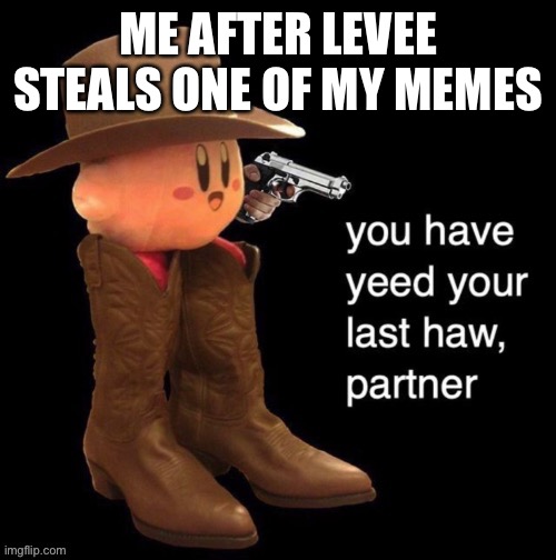 I MENT TO SAY LEGEND AND I CANT DELETE THE IMAGE AHHHH | ME AFTER LEVEE STEALS ONE OF MY MEMES | image tagged in kirby you have yee-ed your last haw | made w/ Imgflip meme maker