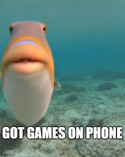 phone have apps | GOT GAMES ON PHONE | image tagged in fish,staring fish | made w/ Imgflip meme maker