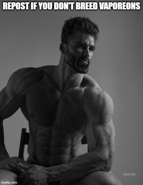 Giga Chad | REPOST IF YOU DON'T BREED VAPOREONS | image tagged in giga chad | made w/ Imgflip meme maker