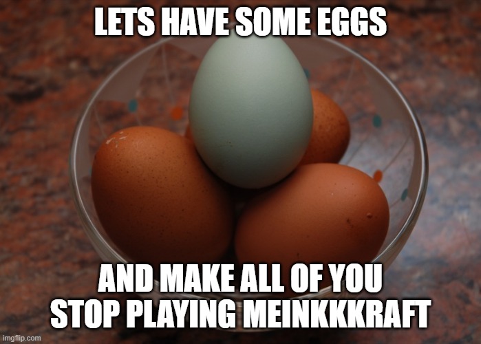 Blue egg among brown eggs | LETS HAVE SOME EGGS; AND MAKE ALL OF YOU STOP PLAYING MEINKKKRAFT | image tagged in blue egg among brown eggs,memes,president_joe_biden | made w/ Imgflip meme maker