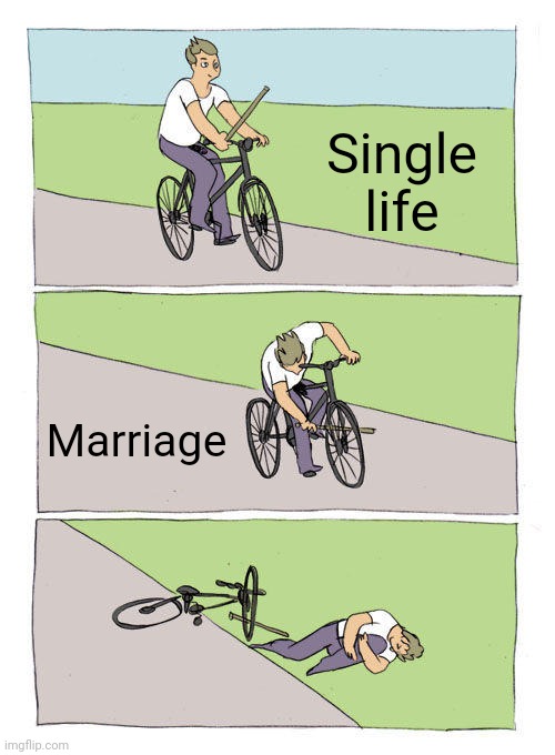 Bike Fall Meme | Single life; Marriage | image tagged in memes,bike fall | made w/ Imgflip meme maker