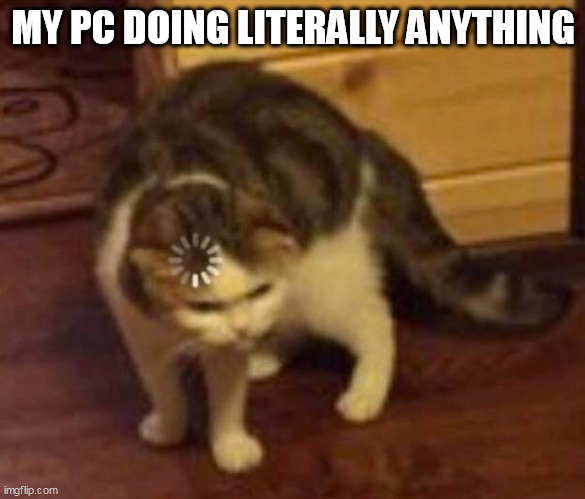 Thinking Cat | MY PC DOING LITERALLY ANYTHING | image tagged in thinking cat | made w/ Imgflip meme maker