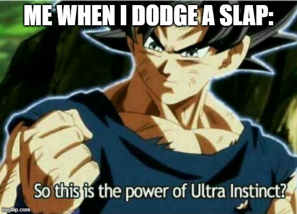 we felt like this | ME WHEN I DODGE A SLAP: | image tagged in so this is the power of ultra instinct | made w/ Imgflip meme maker