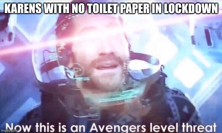 Now this is an avengers level threat | KARENS WITH NO TOILET PAPER IN LOCKDOWN | image tagged in now this is an avengers level threat | made w/ Imgflip meme maker