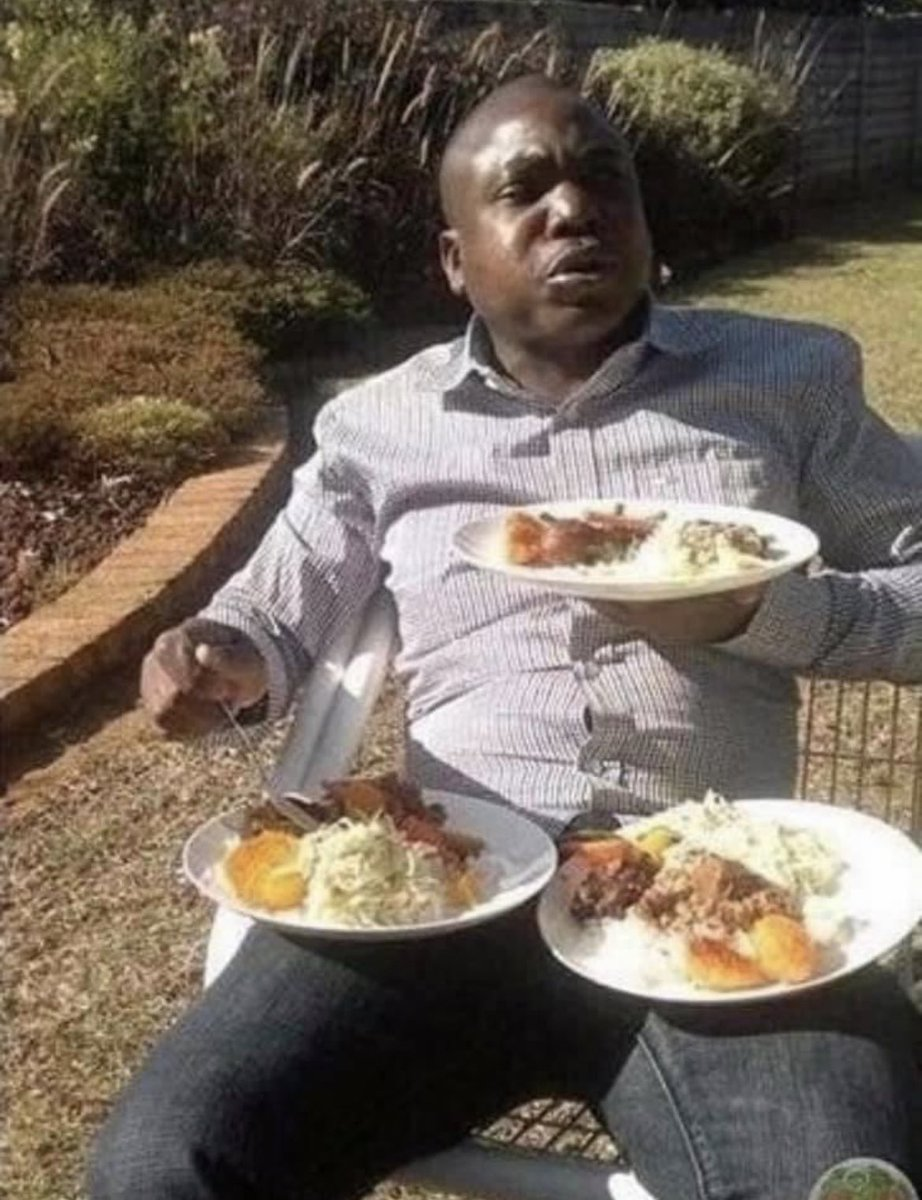 Man Eating From Three Plates Blank Meme Template