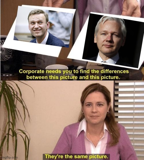 lèse-majesté | image tagged in corporate same picture,political,prisoners,julian assange | made w/ Imgflip meme maker
