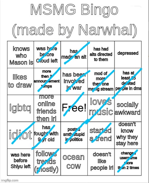 msmg bingo | image tagged in msmg bingo | made w/ Imgflip meme maker