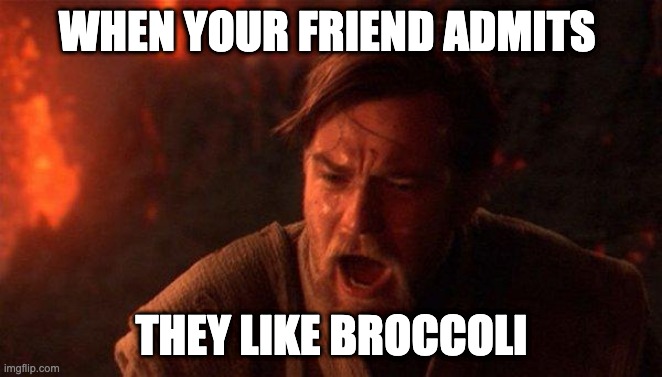 when your friend admits... |  WHEN YOUR FRIEND ADMITS; THEY LIKE BROCCOLI | image tagged in memes,you were the chosen one star wars,funny | made w/ Imgflip meme maker