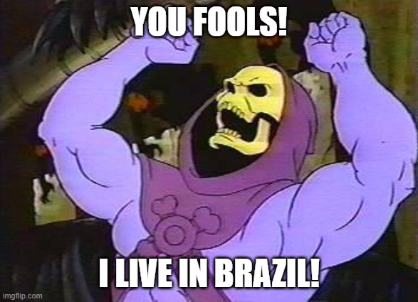 YOU FOOLS! I LIVE IN BRAZIL! | image tagged in you fool skeletor | made w/ Imgflip meme maker