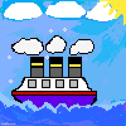 Boat on the river pixel artwork | image tagged in drawings,drawing,artwork,art,boat,boats | made w/ Imgflip meme maker
