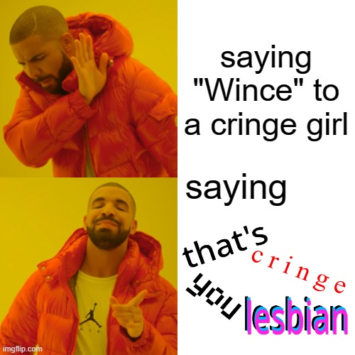 All girls in my class are a n n o y i n g | saying "Wince" to a cringe girl; saying | image tagged in memes,drake hotline bling | made w/ Imgflip meme maker