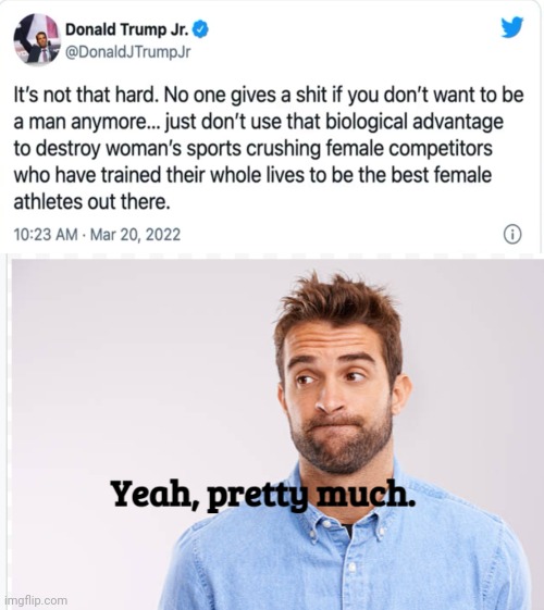 Yeah, Pretty much. | image tagged in eyebrows raised,women,sports,donald trump | made w/ Imgflip meme maker